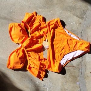 Hilinker Medium Orange Bathing Suit Bikini High Waist